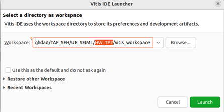 Create a new workspace for Vitis related to HW_TP2