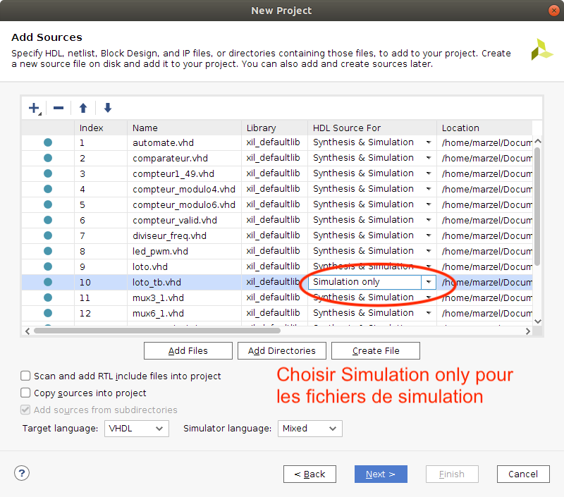 Modification du mode d'utilisation du fichier de testbench.